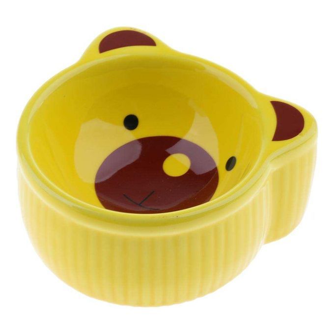 Small Pet Hamster Rabbit Ceramic Water Food Feeding Yellow Bear
