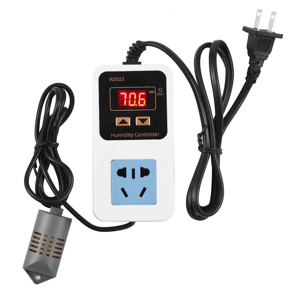110-220V 10A 1500W Electronic Humidity Controller Intelligent Digital Display Humidity Control Switch with Sensor Wall Mounted Humidification Dehumidification Control Switch Outlet
