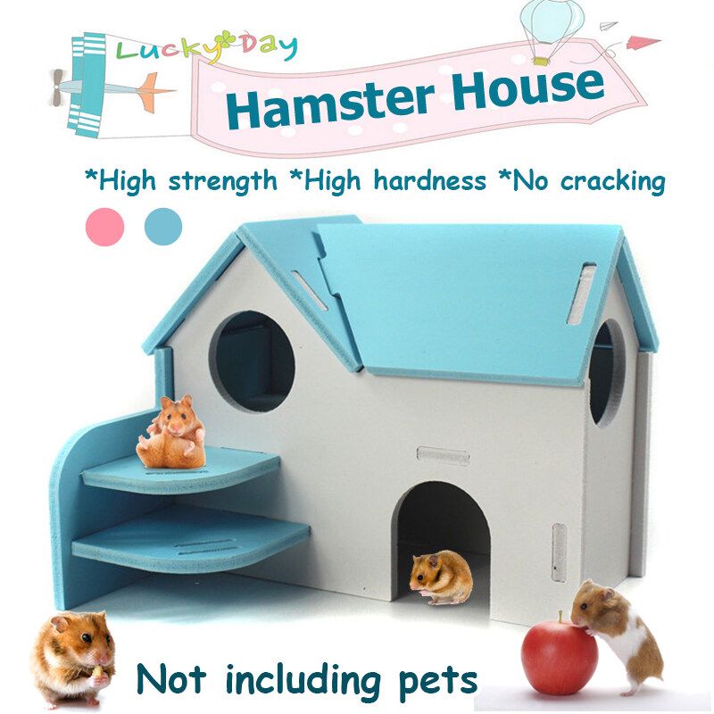 Garka Hamster House Toy No Cracking No Moth Eaten Waterproof Anti- Substances Double Layer Play Rest Place Relieve 5.9x6.7x3.9In -- Blue / Pink Blue