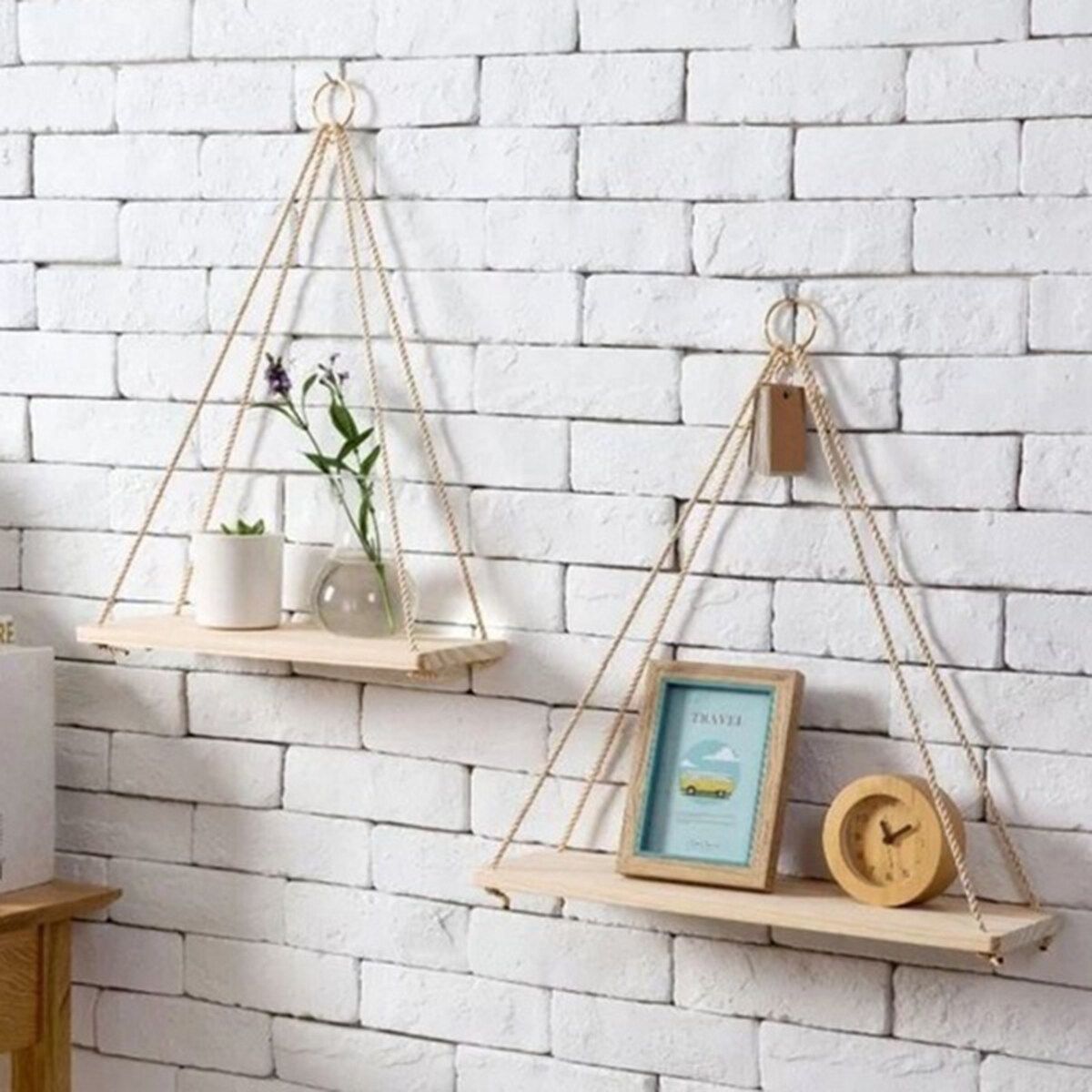 Size L/S Natural Wooden Shelves Floating Shelf Wall Mounted Plant Storage Rack Display Home Decor 35x14cm