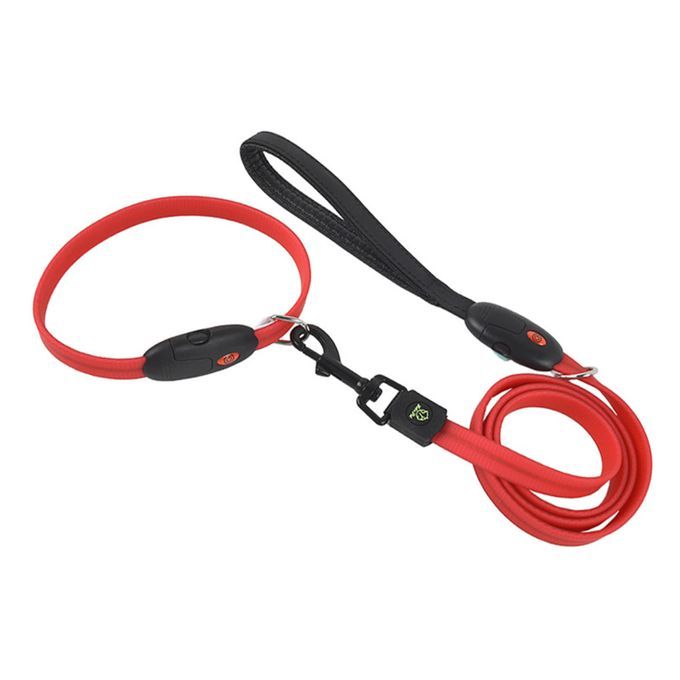 LED Dog Leash Light Up Puppy Lead Pet Traction Rope For Running Red S