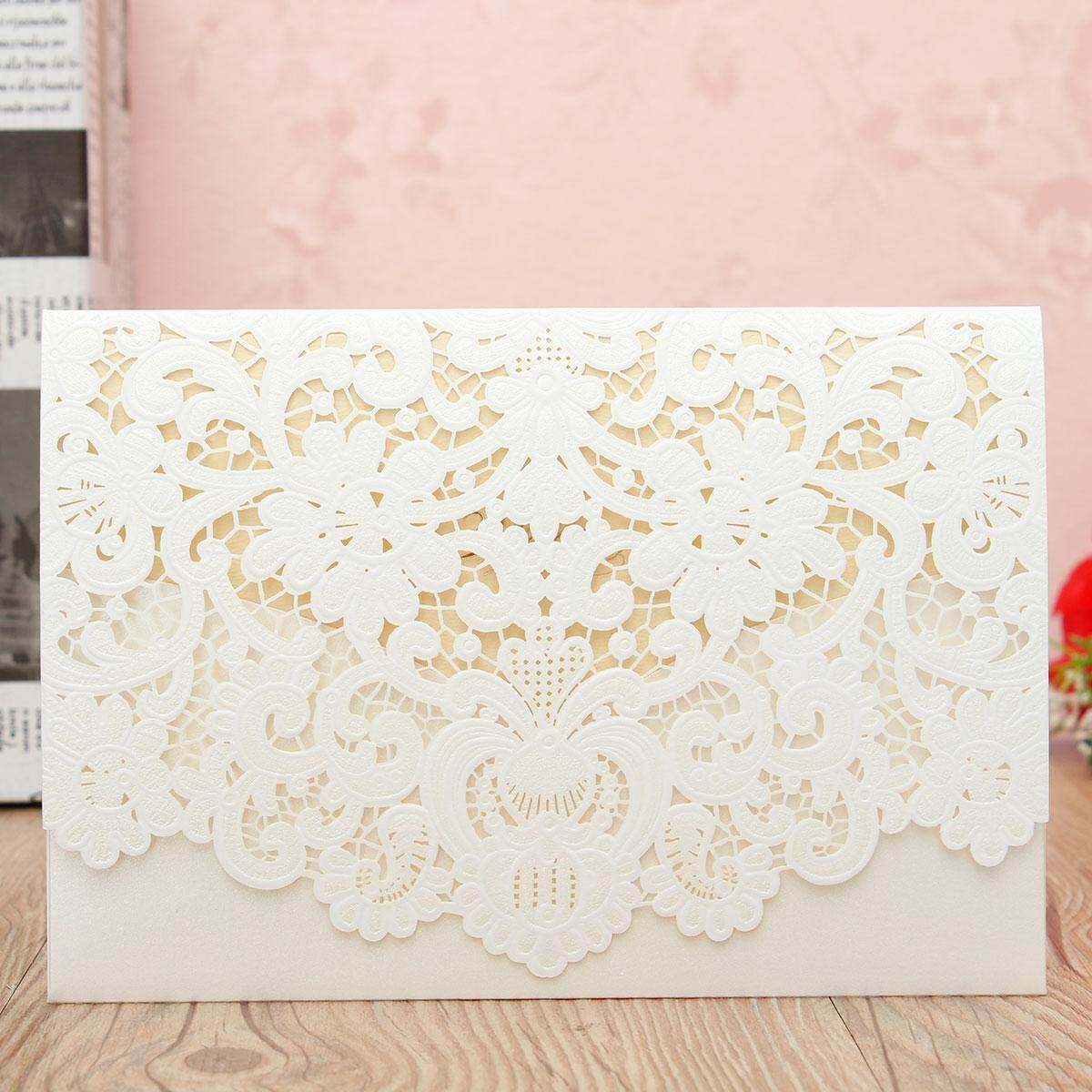 Wedding Invitation Cards Kit CW057 With Envelopes, Seals, Blank Inner Page White White