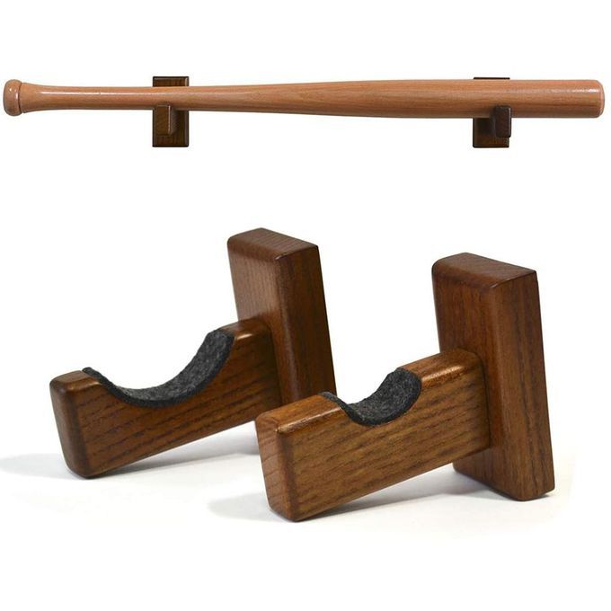 Wooden Baseball Bat Display Rack Wall Mount Hanger Stick Cabinet Brown