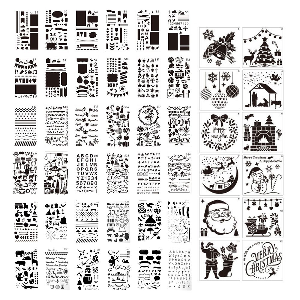 48pcs Drawing Stencils Letter Number Pattern Chirstmas