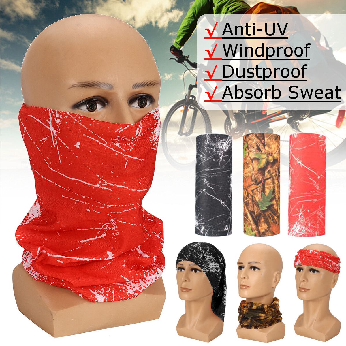 Unisex Fast Dry Motorcycle Cycling Wind-Proof Scarves Sun Screening Bike Riding Headscarf Neck Cover Face Shield Outdoor Brown