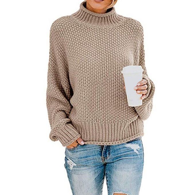 Women's Sweater Pullover Oversized Chunky Knit Solid L Khaki