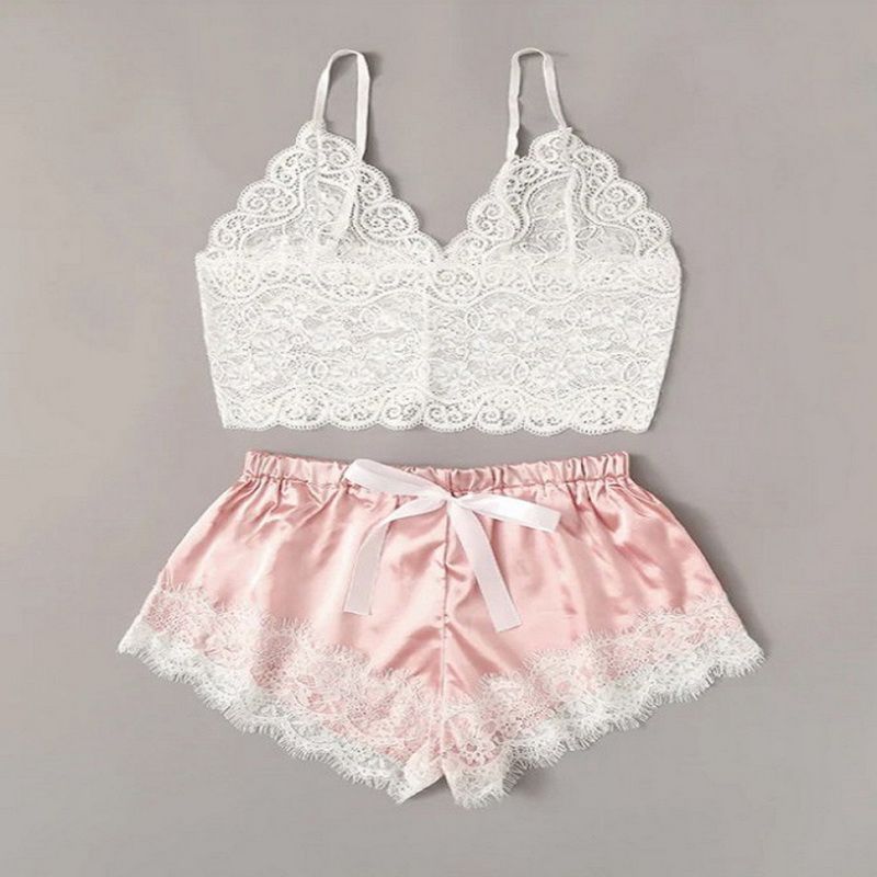 New Separate 2pcs Lace Sleepwear Women Beach Dress Lingerie Night Short Sleeveless Ladies Satin Nightgown Through La Sleepwear Style3-8 KIP