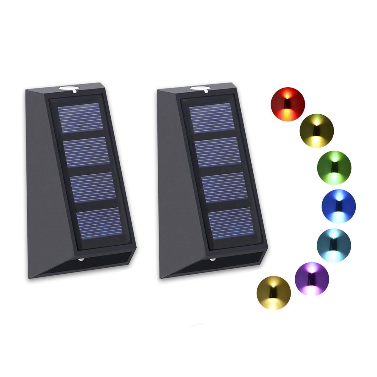 2Pcs Outdoor Fence Lights Solar-Powered Lamps Landscape Up Down Lights Multicolor