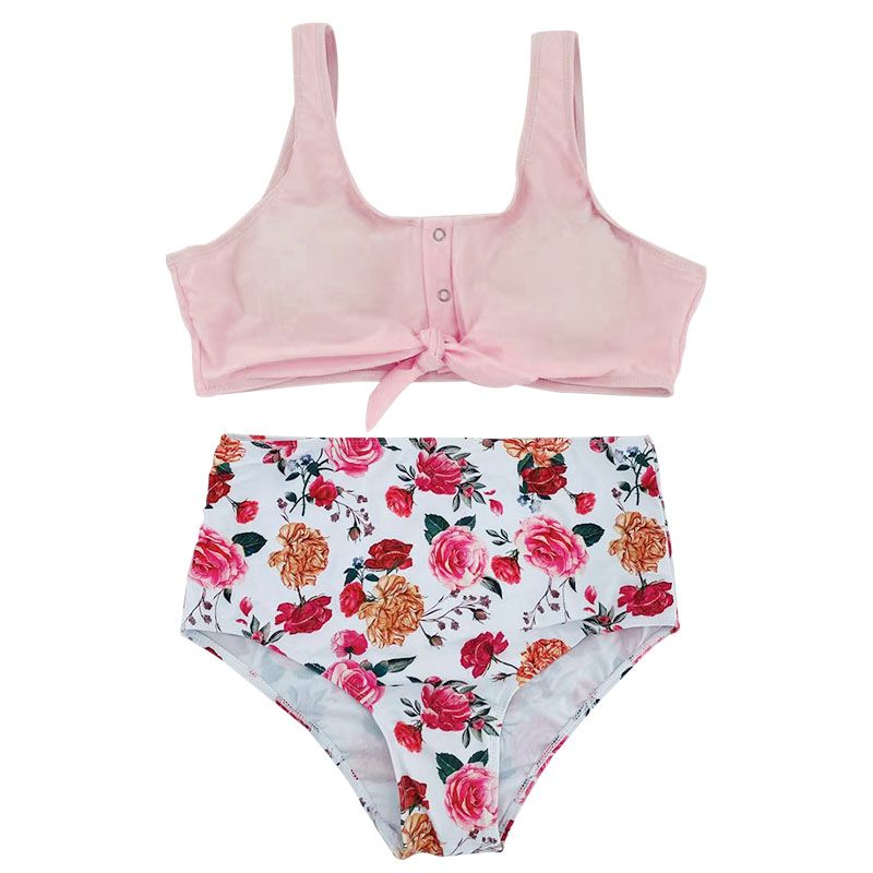 NEW ARRIVAL Secret On Solid Bikini Push Up Swimwear Solid Bikini Set Bathing Suits Beach Wear Swimming Suit Pink With Flower KIP