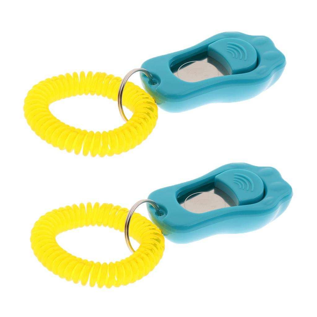 2Pcs Big Button Dog Cat Training Clicker, Clicker With Blue Strap Blue