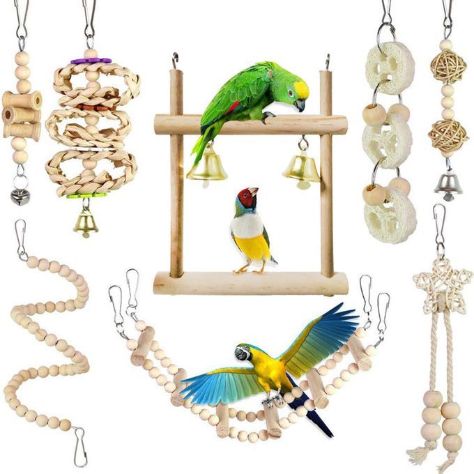 8 Pieces Parrot Chewing Toys Bird Toys Wooden Swing Soft