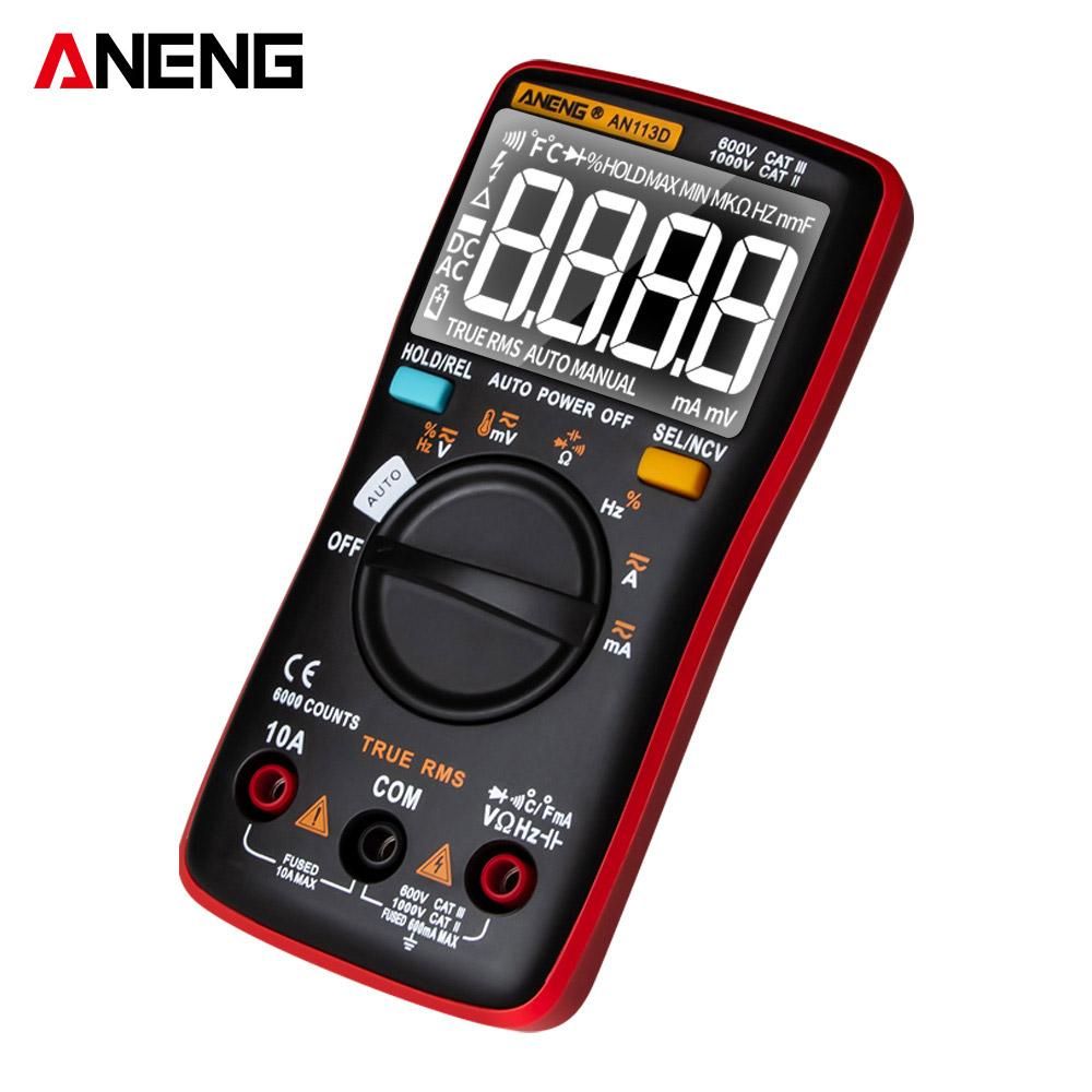 ANENG AN113D Digital Multimeter Electrical Meter 6000 Counts DC/AC Current Voltage Tester Meters True RMS Auto Ranging LCD Display Temperature Measurement