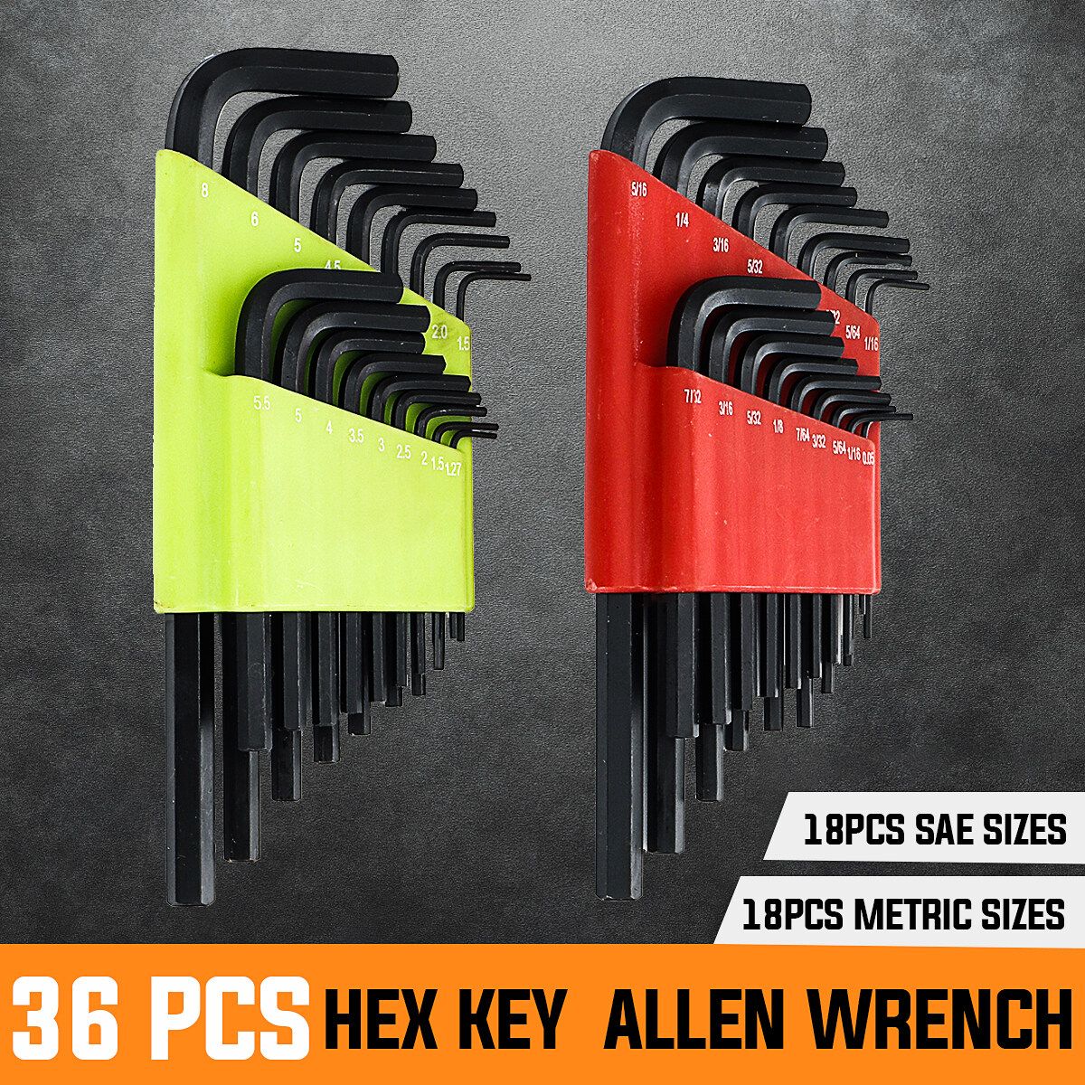 36 PCS Long Short Arm Ball End Key Allen Wrench Set Inch Metric SAE