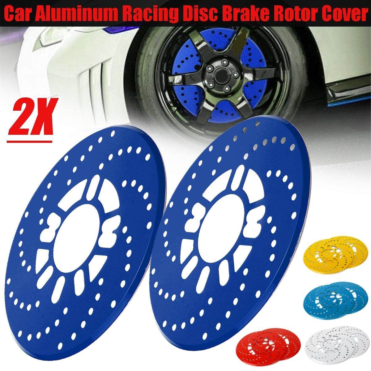 2Pcs Aluminium Car Wheel Brake Disc Cover Decorative Rotor Cross Drilled Dark Blue Dark Blue