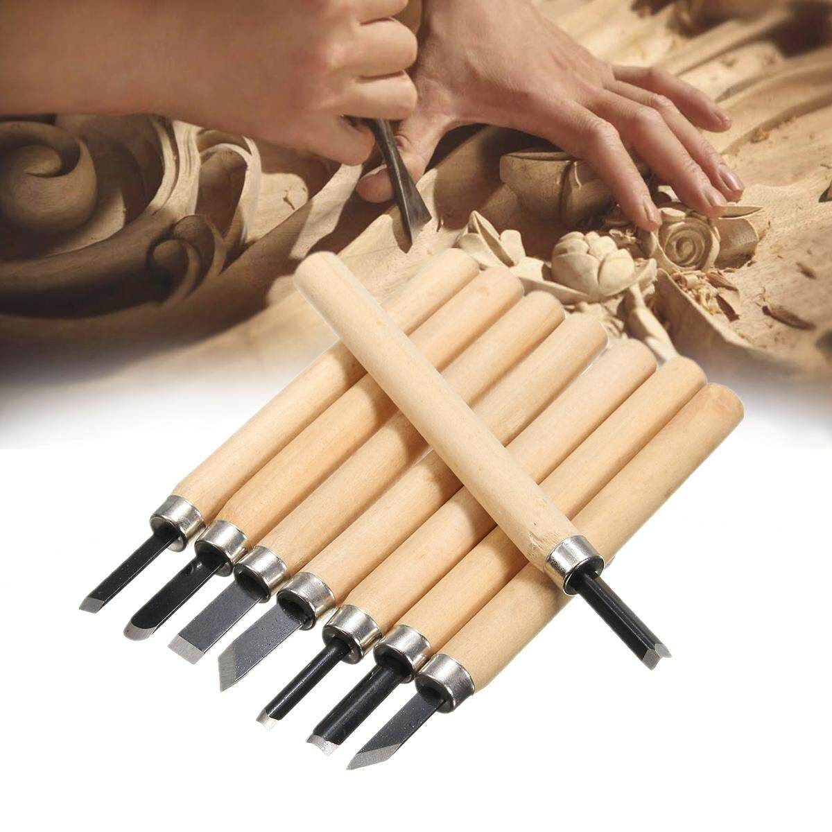 8PCS Wood Carving Hand Set Woodworking Professional Lathe Gouges Tools