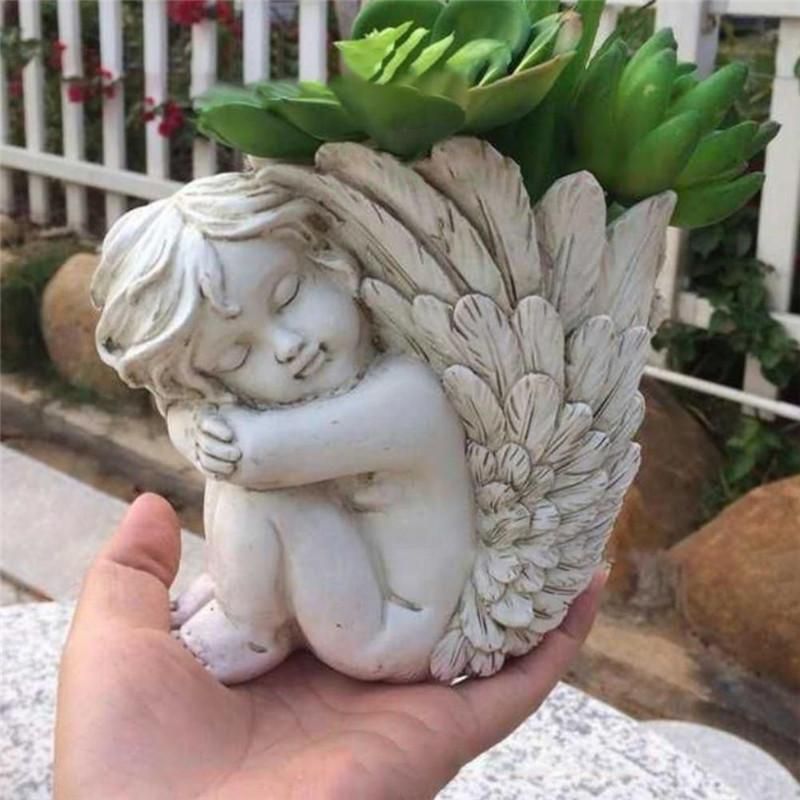 Durable Flowerpot Decor Multi-use Stylish Resin Angel Shape Decorative Planter Pot Decoration Excellent Workmanship Flower Vase