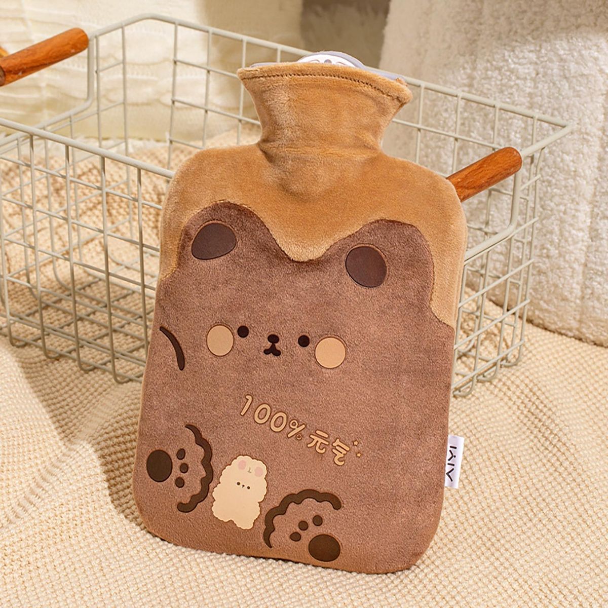 5001000ML Hot Water Bag Girls Plush Shoulder Hand Warmer Heat Pack Brown