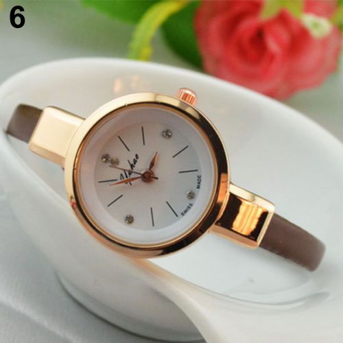 Women Candy Color Slim Band Thin Faux Leather Strap-Coffee