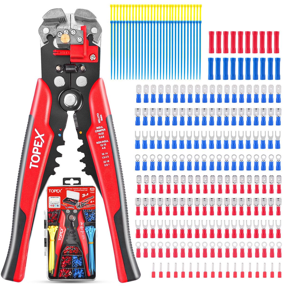 260-Piece Wire Stripper Self-Adjustable Crimper Plier Set