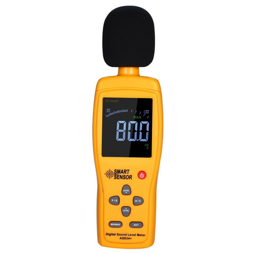 SMART SENSOR AS834+ Digital Sound Level Meter Digital Noisemeter LCD Sound Level Meter 30-130dB Noise Volume Measuring Instrument Decibel Monitoring Tester