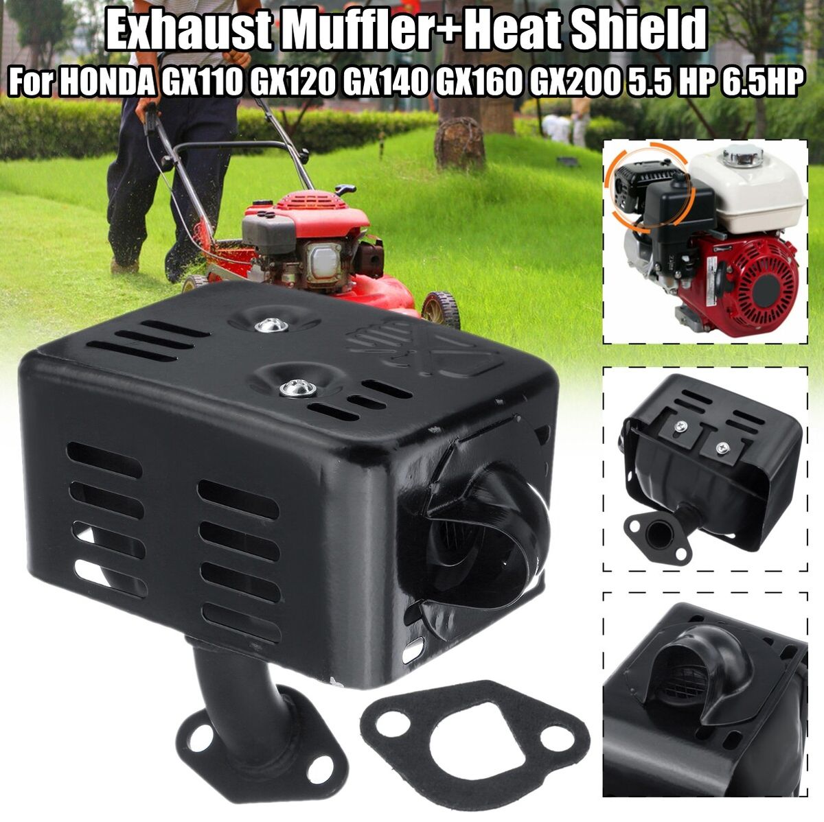Exhaust Muffler System With Heat Shield For HONDA GX110 GX120 GX140 GX160 GX200 5.5 6.5HP