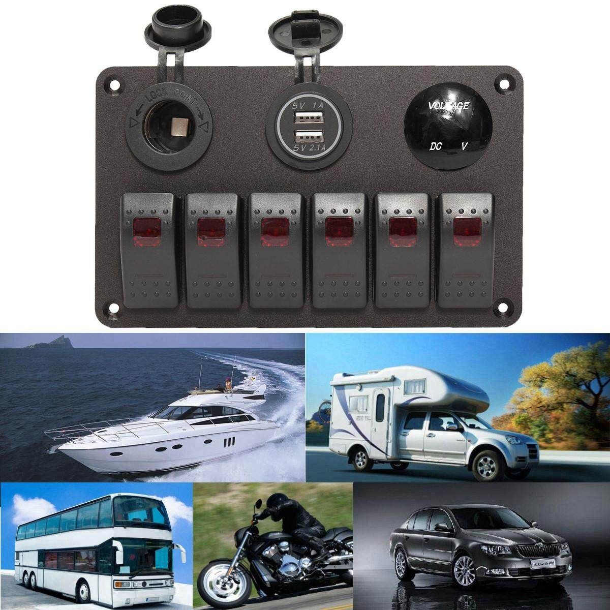 Car Marine Boat 6-Gang Waterproof Circuit Multi LED Rocker Switch Panel Breaker LED White