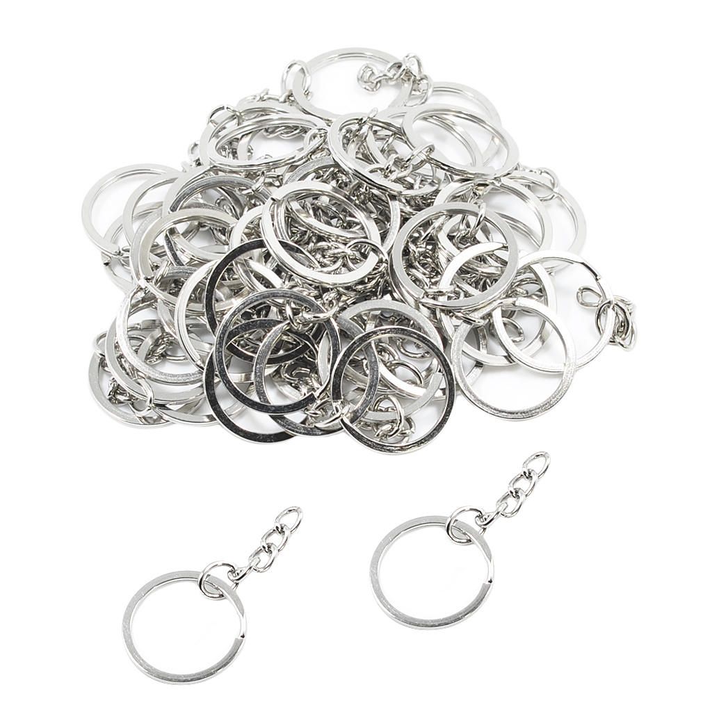 50Pc Split Key Rings With Chain Bulk For DIY Accessories Arts Crafts