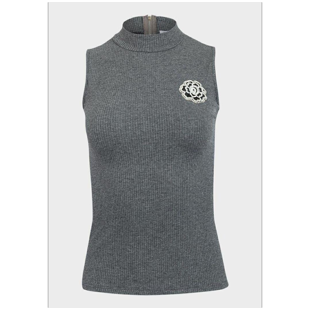 Mfed B Ladies Rose High Neck Ribbed Sleeveless Top