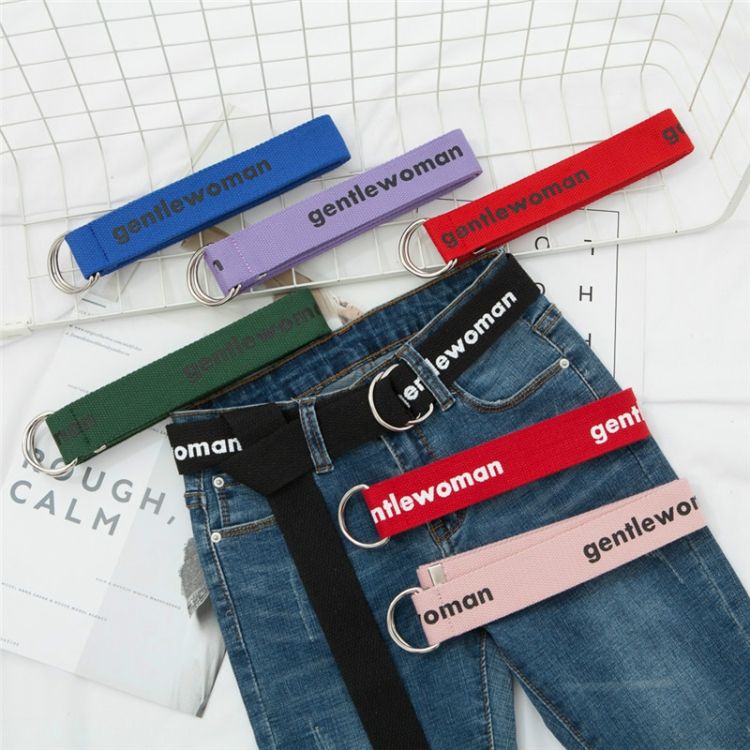 Women Wild Letter Pattern Double Loop Buckle Canvas Belt