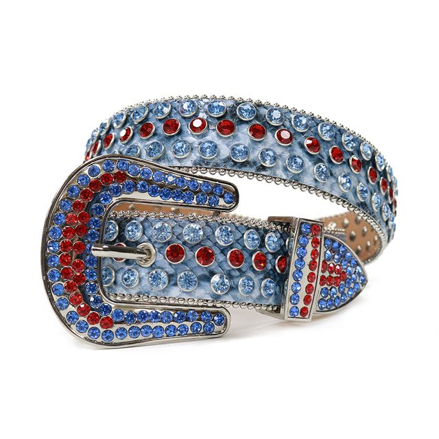 Fashion Strap Diamond Belt Western Crystal Studded Belt Cowgirl Cowboy Rhinestone Belt For Women Men Jean Cinto De Strass(#Serpentine Blue)