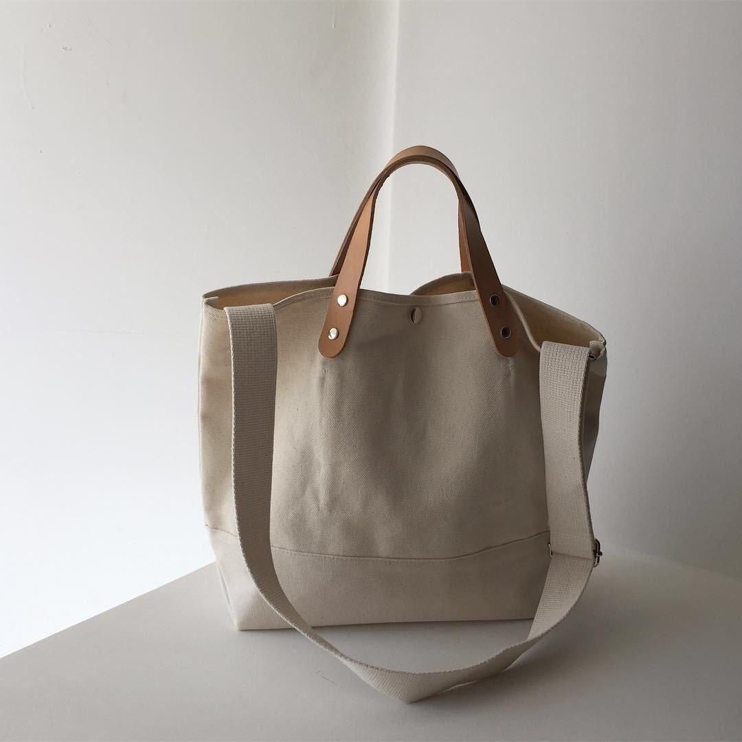 Simple all-match large bag 2020 new ins canvas large-capacity handbag casual shoulder messenger bag white