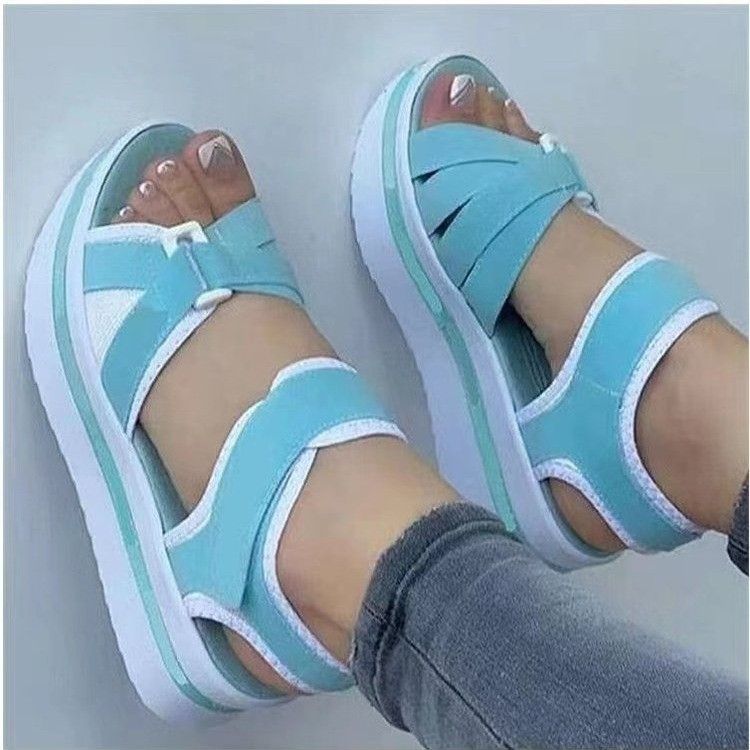 Exotic Quality Ladies Women Platform Flat Sandals-blue