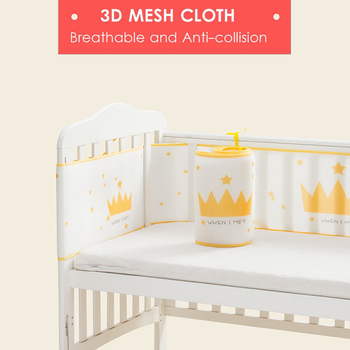 1pcs 118x11in Crown Baby Infant Cot Crib Bumper Safety Protector Toddler White