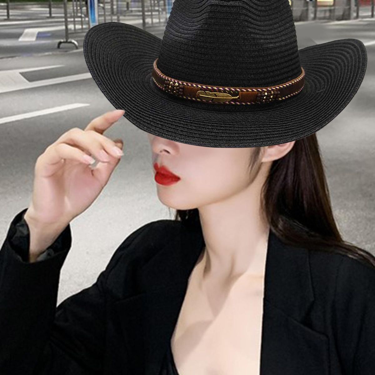 Western Women Hats Wide Brim Hat retro Hats Classic Cowboy Hat for Women Men Outdoor Summer Dress up Accessories Decoration