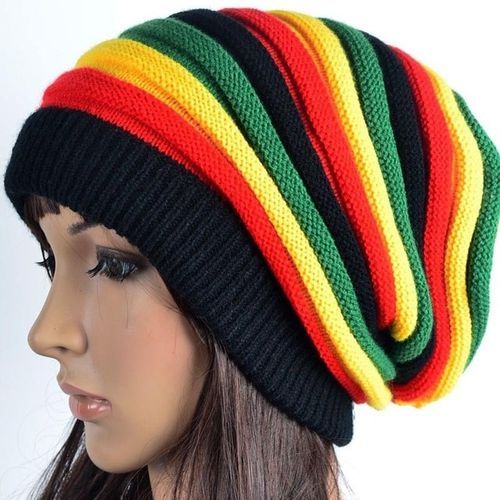 Women's Jamaican Rasta Style Beanie Cap Reggae Warm Knitted Striped Bob Marley Hat