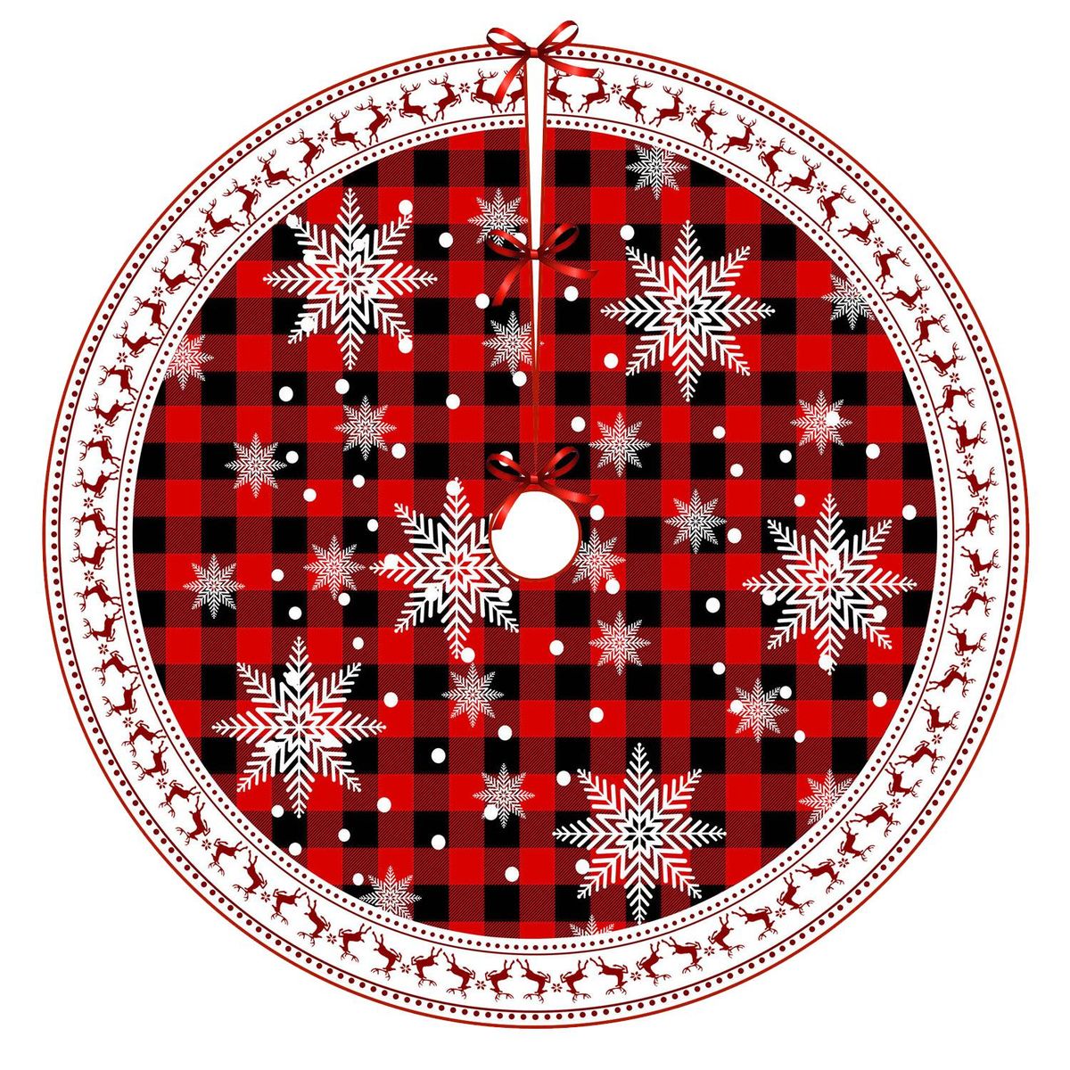 Christmas Tree Skirt 60 inch - Snow Plaid Tree Skirt - Xmas Tree Ornaments