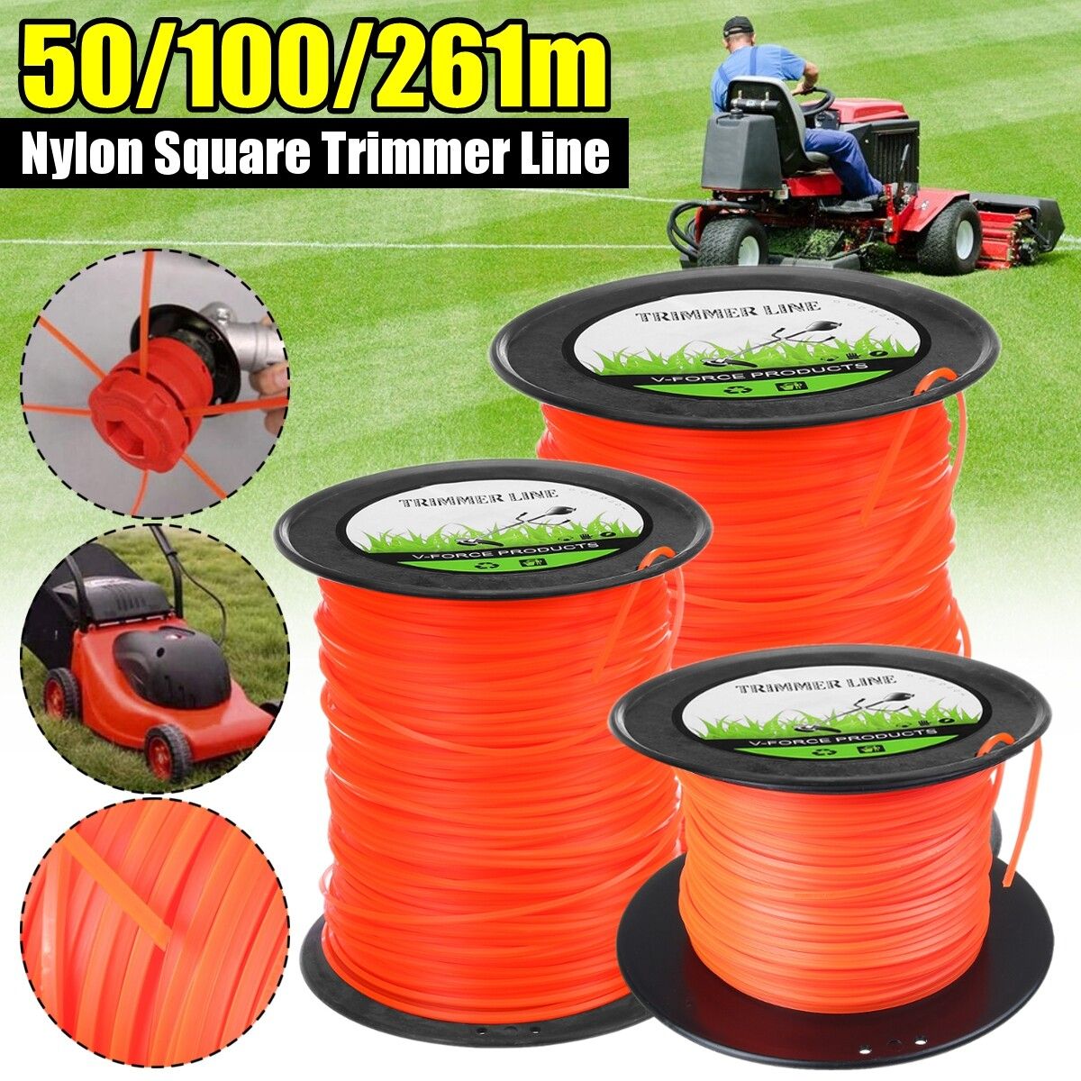 50M/100M/261M Heavy Duty Nylon Square Trimmer Strimmer Line 2.4MM Brushcutter Cord Rope