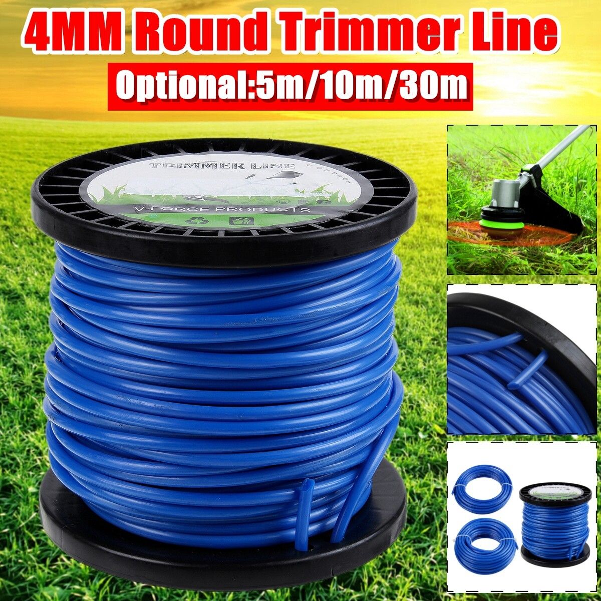 4mm Heavy Duty Nylon Round Trimmer Line Brushcutter Rope 5m/10m/30m Blue Garden 5m