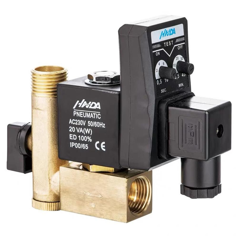 1/2 Inch Electronic Drain Valve Brass Automatic Timed Condensate Drain Valve 2-Way Unidirectional Solenoid Valve for Air Compressor Filter Separator Dryer
