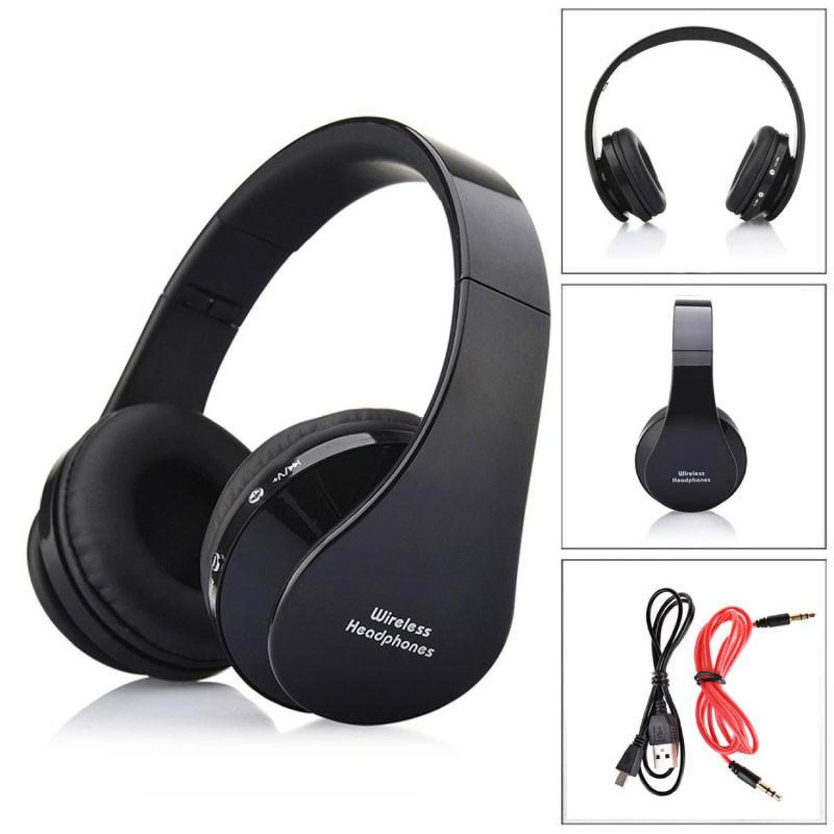 Foldable Wireless Bluetooth Stereo Headset Handsfree Headphones Mic Black BDZ