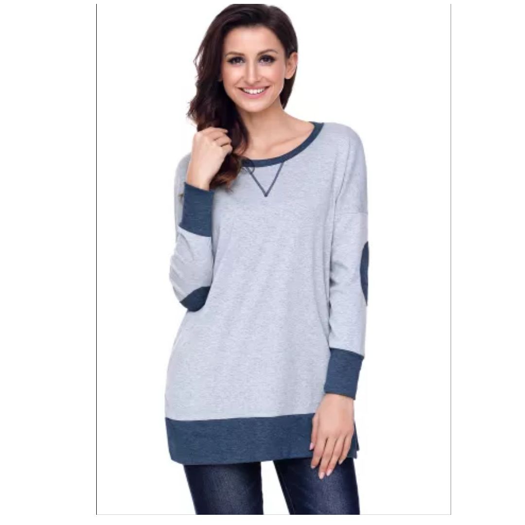 Mfed Grey Side Pocket Elbow Patch Colorblock Tunic