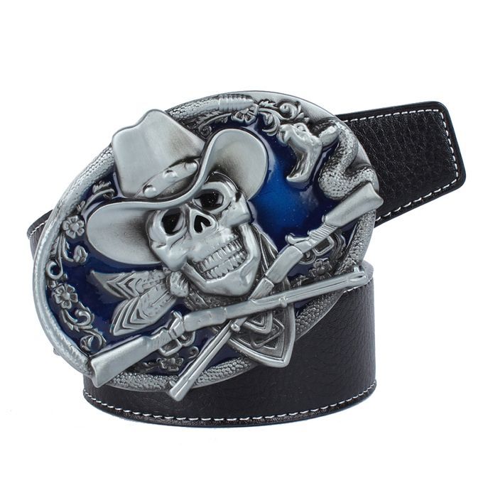 Men's Belts PU Leather Belt Buckle Skull And Snake For Western Black