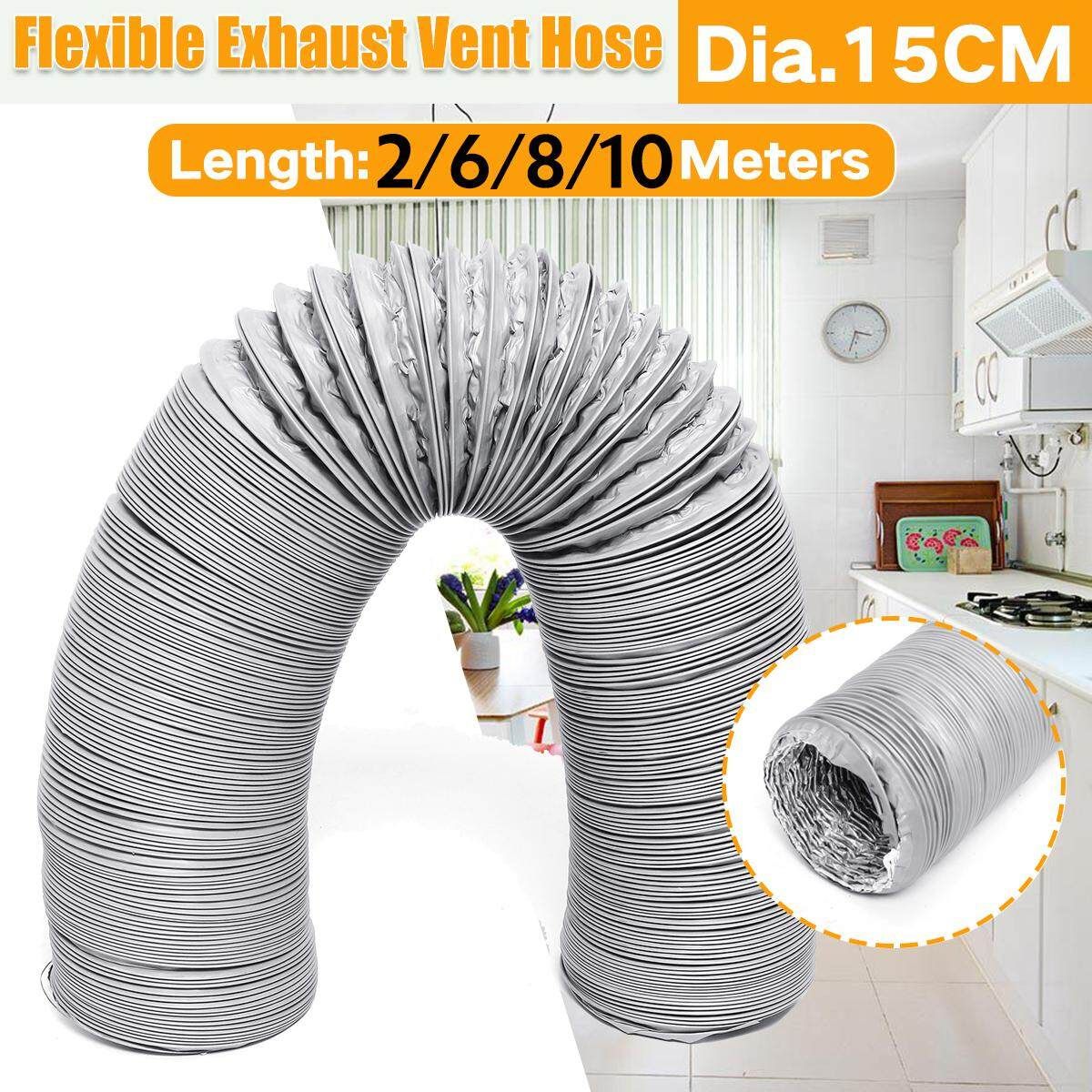 150mm/4.5'' Flexible Ducting Ventilation Pipe Hydroponic Hose Tube Kitchen 8M Grey
