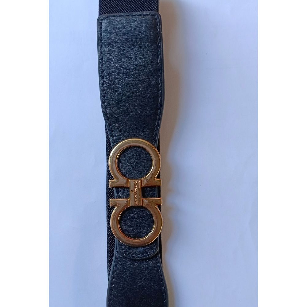 Ladies Elastic Leather Waist Belt- Black