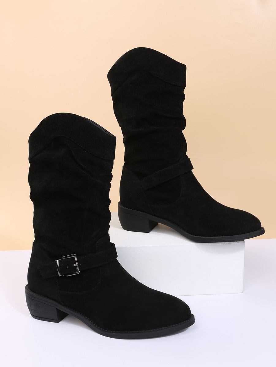2022 Womens Cowboy Boots Bottine Femme Vintage Pointed Toe Mid Calf Shoes Square Heels Knee
