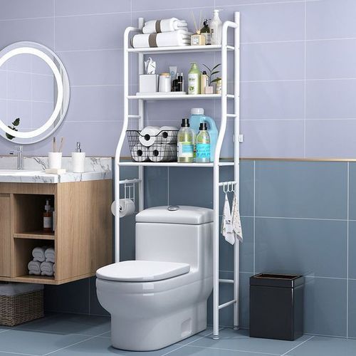3 Tier Over Toilet Bathroom Storage Rack Shelf Organizer Space Saver With Towel Rack-WHITE