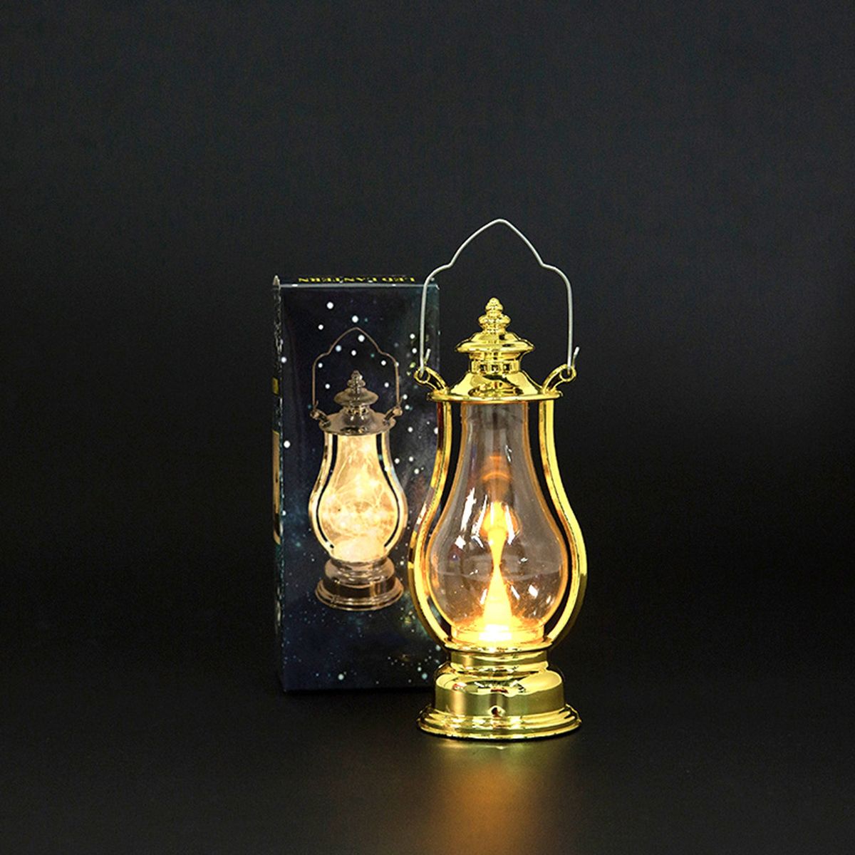 Electronic Candle Light Hanging LED Lantern Lamp Golden