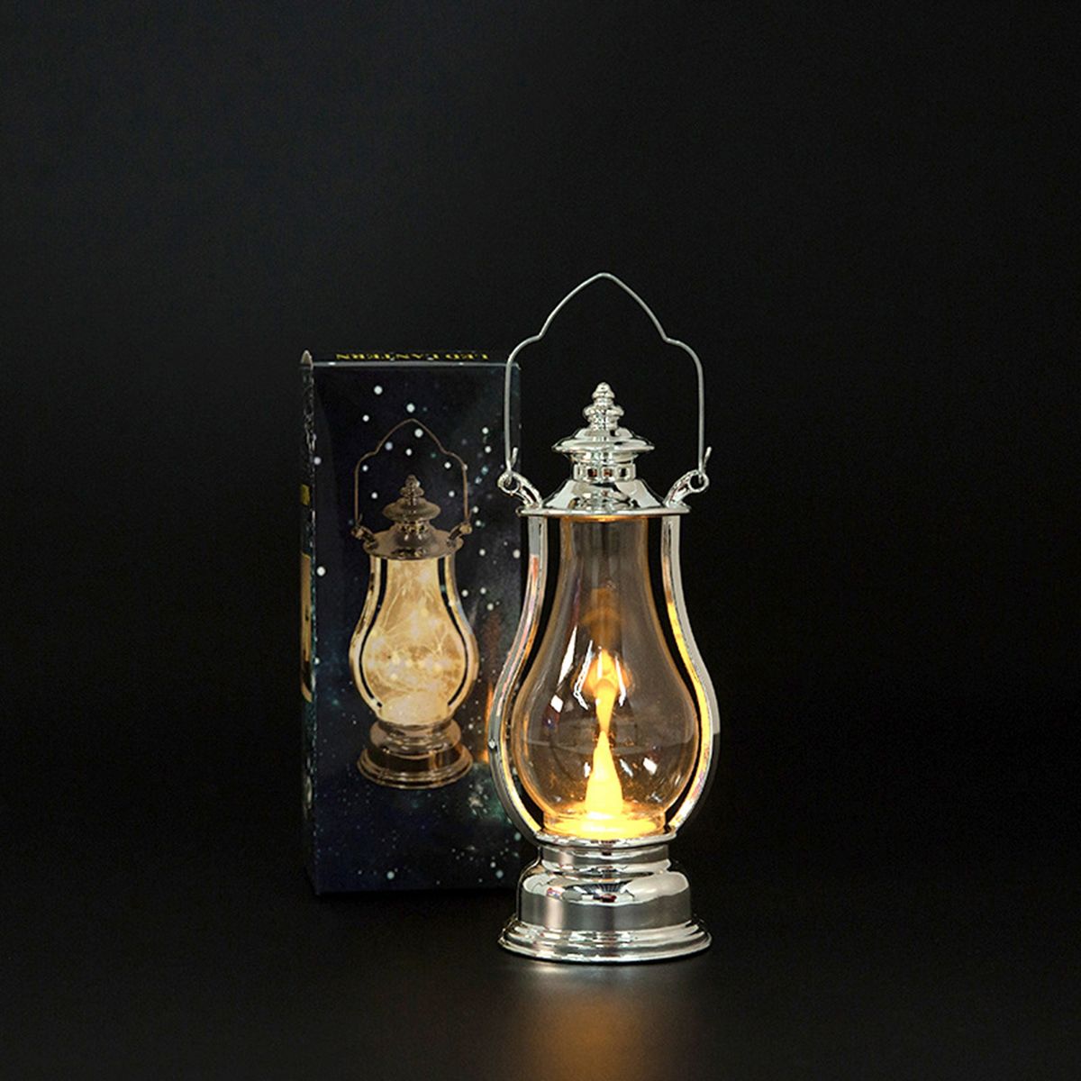 Electronic Candle Light Hanging LED Lantern Lamp Silver