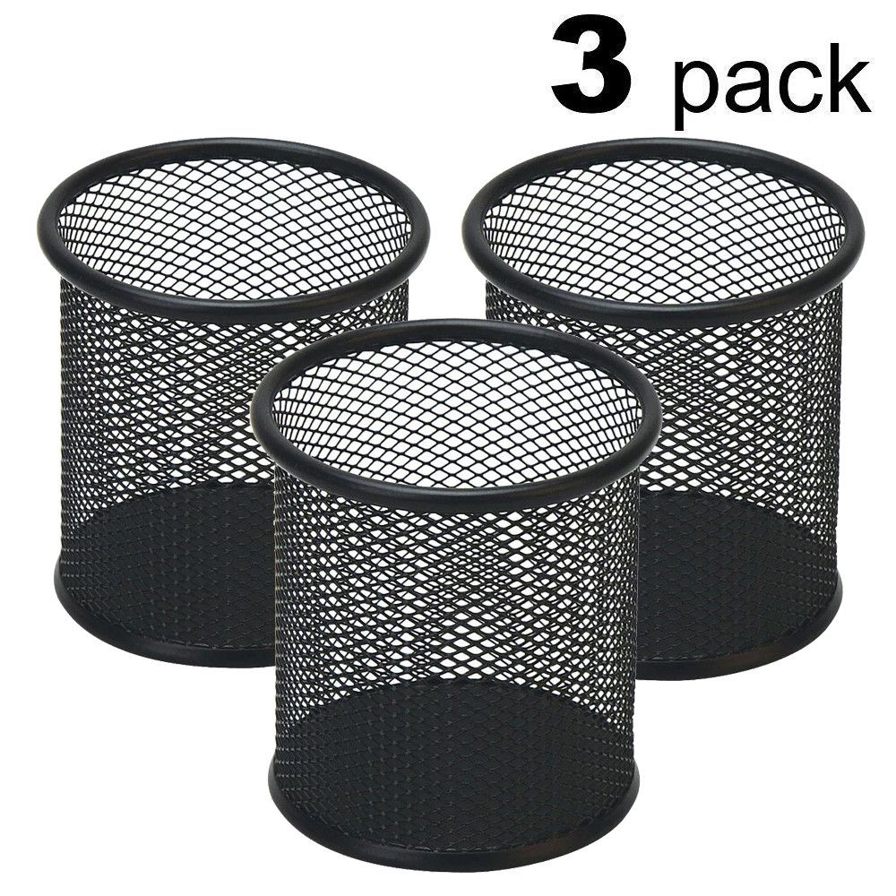Steel Metal Mesh Cylinder Pen Pencil Eraser Stationery Holder Container Pen Cas