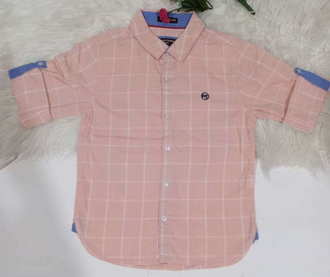 HIGH QUALITY KIDS BOYS TURN UP PEACH  CHECK LONG SLEEVE SHIRT.